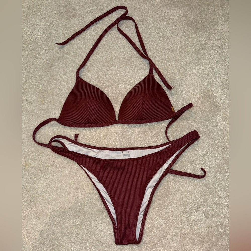 PINK Victoria's Secret Maroon Bikini Set